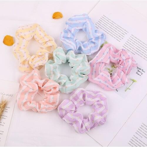 Lovely Heart-shaped Print Large Intestine Hair Rope Fashion Striped Elastic Hairband Women Ponytail Headwear Girls Birthday Gift