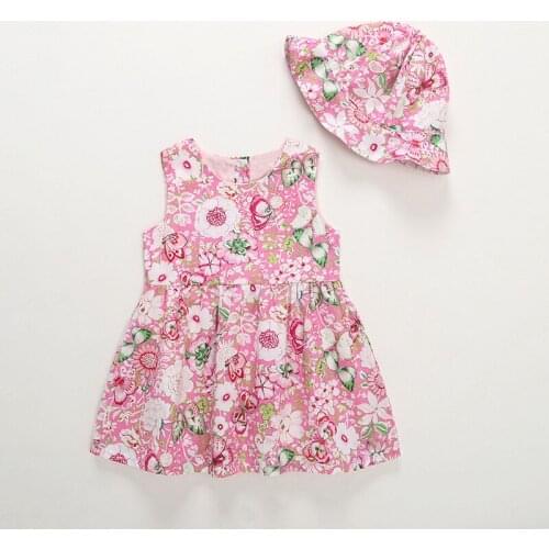 Cute Toddler Kids Baby Girls Sleeveless Floral Dress Princess Dress Jumpsuit Outfits Clothes Summer clothing+cap Set 2 pcs