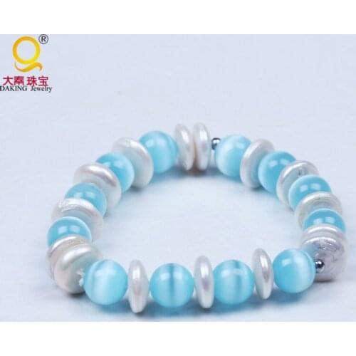 Fashion white &grey coin shape freshwater pearl bracelet multi-color optional stone bead bracelets friendship bracelets
