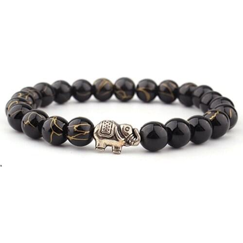 ISINYEE Fashion Elephant Charm Beaded Bracelet For Women Men Natural Stone Buddha Bangles Bracelets Vintage Silver Mans Jewelry
