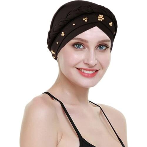 Muslim Hijab Hat Womens Hair Care Ramadan Islamic Jersey Head Scarf Milk Silk Beads Braid Wrap Stretch Turban Hat Chemo Cap