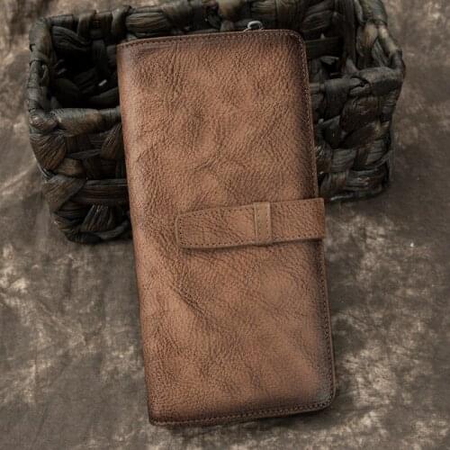 Men Purse Money Bag Vintage Cowhide Clutch Handy Credit ID Cards Holder Male Zipper Hasp Coin Pocket Genuine Leather Long Wallet