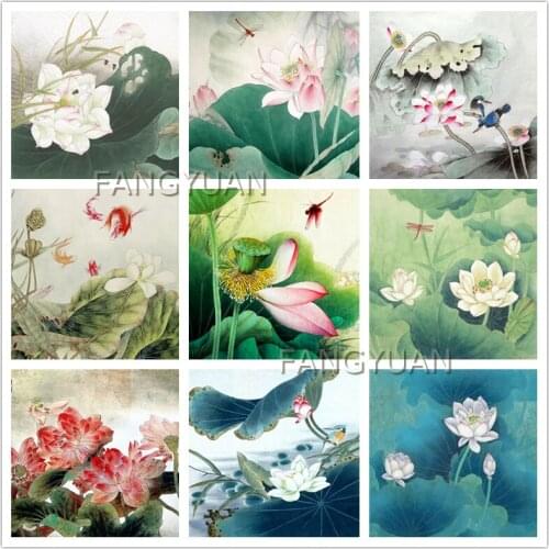 5D Diy Lotus Scenery Diamond Painting Full Square Round Rhinestone Embroidery Flower Mosaic Wall Picture Cross Stitch Kits