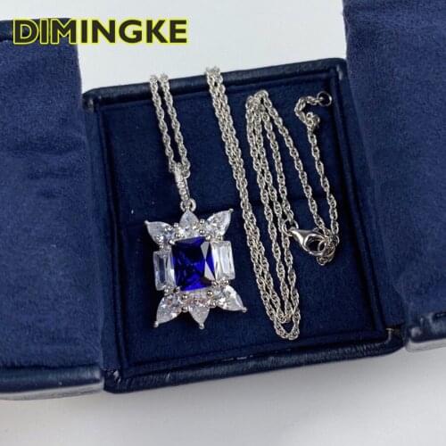 DIMINGKE Natural Baguette Sapphire Diamond Necklace 100%-S925 Silver Jewelry Party Birthday Woman Gift