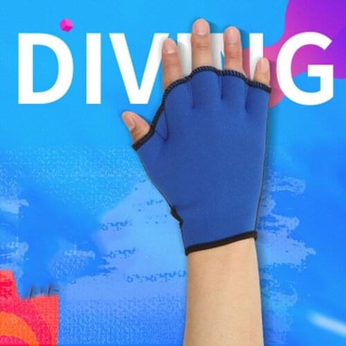 1 Pair Blue Neoprene Swimming Diving Surfing Webbed Gloves Fingerless Gloves Swimming Water Sports Training Acceleration Tool