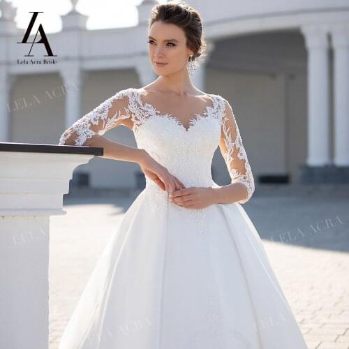 LelaAcra Appliqued Wedding Dress Fashion 2021 Sweetheart With Sleeve A-Line Bridal Gown Princess S103 Plus Size Vestido De Novia