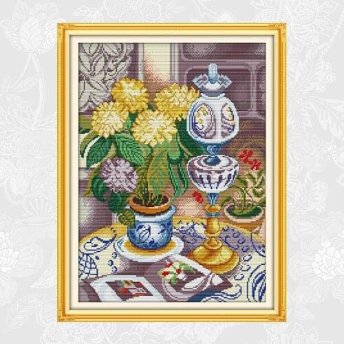 Needlework, Chrysanthemum Vase Counted DIY Cross stitch kits 11CT 14CT Painting Crafts Home Decor Gift Art Factory Wholesale