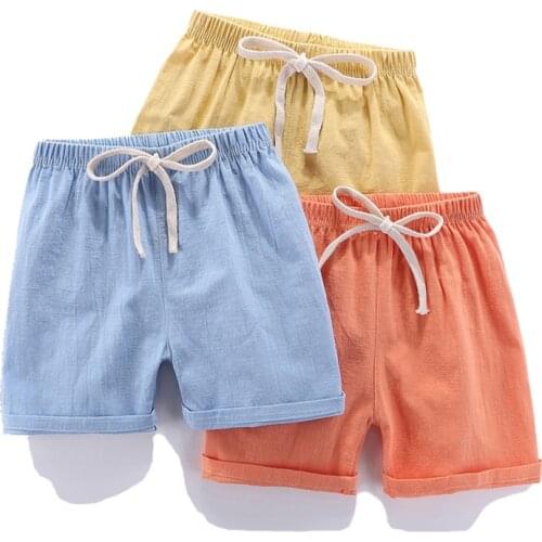 2021 Cool Casual Children Summer Shorts Beach Cotton Linen Simple Solid Candy Color Boys and Girls Short Pants For 2 to 10 Years