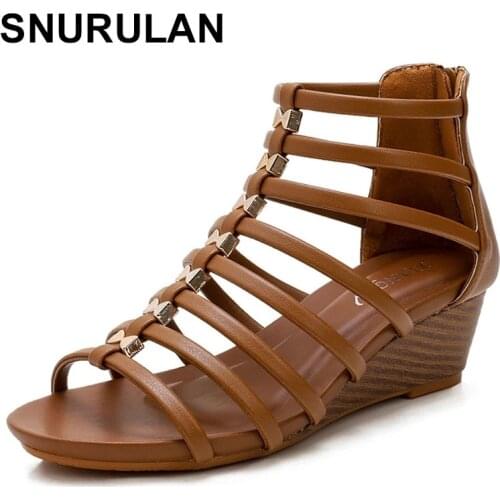 SNURULAN 2021Summer Retro Hollow Roman Sandals Womens Slope Heel Round Toe Open Toe Comfortable Fashion Fashion Sandals