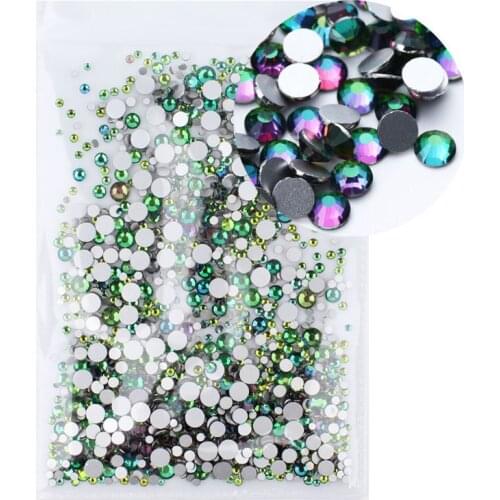 Rhinestones for Crafts Nails Decoration Mixed Green flame Non Hotfix Fabric Nail flat back DIY Nail Art Crystal Decorations