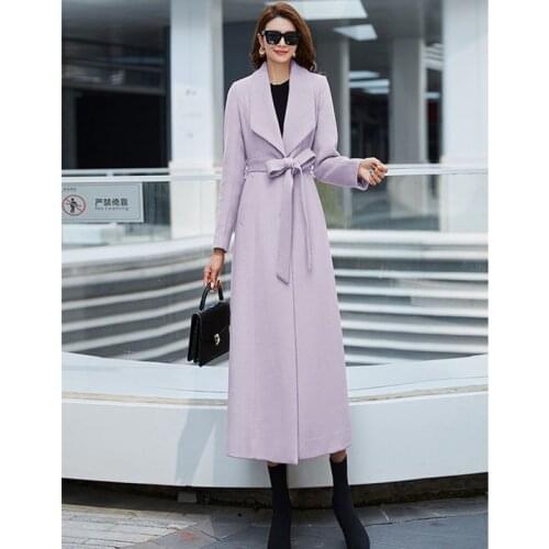 Women Autumn Winter Solid Lapel Woolen Coat Thicken Warm Long Trench Coat With Belt Female Fashion Temperament Wool Outerwear