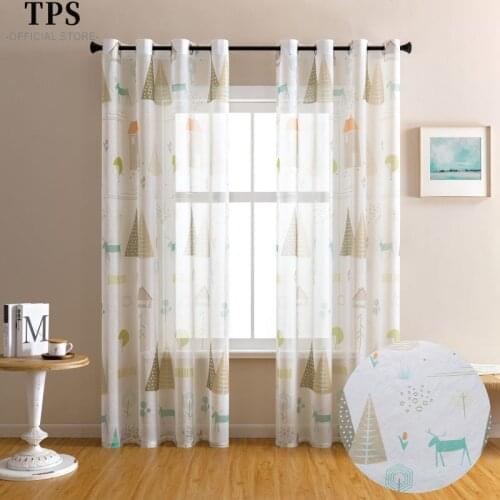 TPS Printed Tulle Sheer Curtains for Living Room Bedroom Voile Curtain Window Kitchen Children Kids Modern Window Treatment