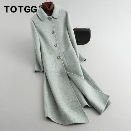 Off season high-end handmade double-sided cashmere coat womens medium and long loose fashion silhouette slim woolen coat