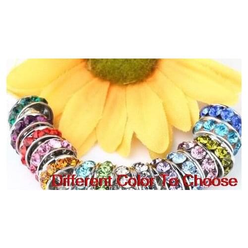 10mm 100pcs/lot white mixed multicolor p8089 Rondelle Spacer Beads Lot round silver Plated Big Hole European Bead crystal
