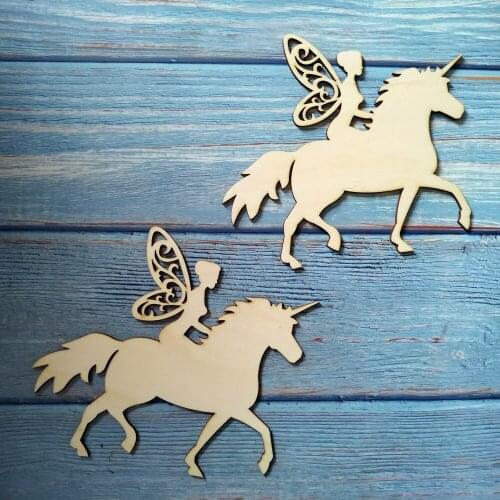 10pcs Laser Cut Unfinished Wooden Fairy Riding Unicorn Home Decor Wall Art Wedding Birthday Decorations DIY Craft Scrapbooking