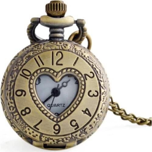 10pcs/lot free shipping vintage antique Hollow out hearts flip pocket watch pendant necklaces party gift