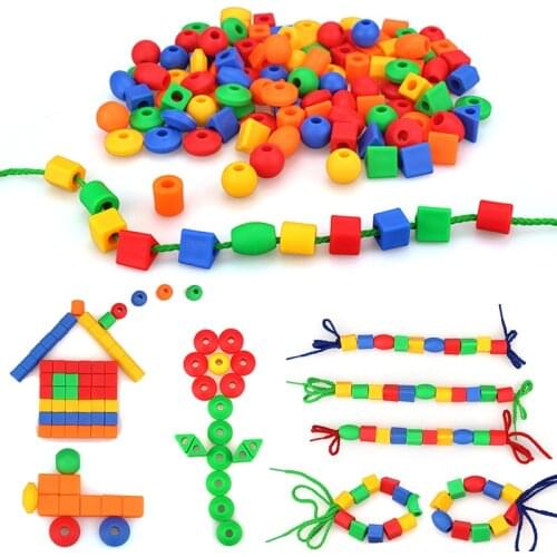 25/60pcs Montessori Lacing Beads Geometry Stringing Block Children Kid Fine Motor Skill Learning Education Puzzle Cognition Toys