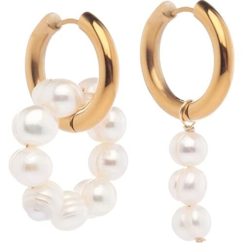 2020 Brincos Bijoux timeless pearly Mismatched Hoop Earrings real natural freshwater pearl Girls Party Jewelry earrings women