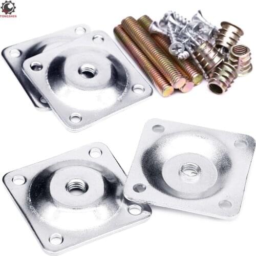 4Sets Leg Mounting Plates Furniture Leg Attachment Plates T-Plate Sofa Legs with Hanger Bolts Screws Strengthen Weak Furniture R