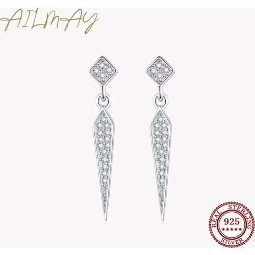 Ailmay 925 Sterling Silver Simple Geometric Shape Stud Earrings Sparkling CZ Luxury For Women Classic Wedding Statement Jewelry