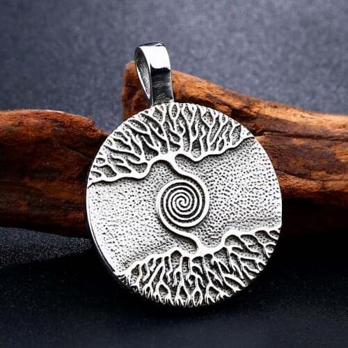 Nordic Vikings Runes Amulet Pendant 316L stainless steel Necklace The Tree of Life Runes Talisman chain jewelry