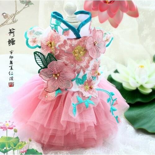 Free Shipping ZLOVEPET Handmade Dog Clothes Peony Pavilion Light Silk Embroidery Pet Tutu Dresses Cats Lady Teacup Yorkie Poodle