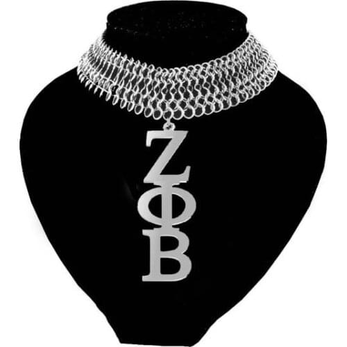 Topvesko Big size Stainless Steel Sliver Tone Zeta Phi Beta Sorority Shinny Metal Necklace