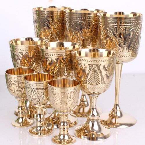 Pakistan Style Pure Brass Liquor Wine Glass Classical Wine Cup Handmade Small Goblet Home Bar Party Decor