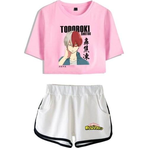 Boku No Hero Academia Tracksuit Female Tracksuit Two Piece Set Short Sleeve Crop Top+Shorts Shoto Todoroki t shirt Womens Set