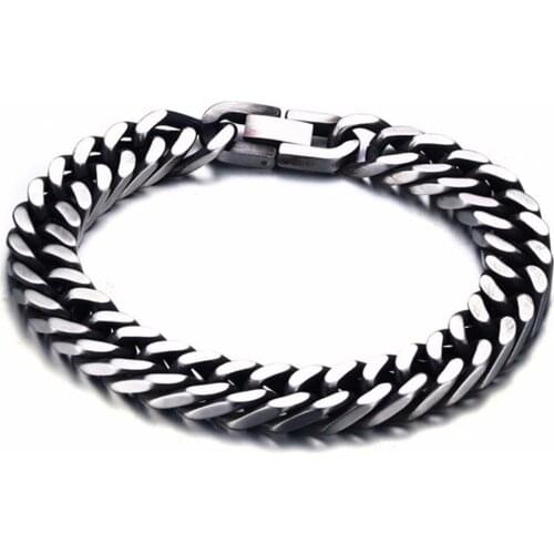 Fashion Mens Chunky Bracelets Bangles 10.5mm Gold Tone Stainless Steel Cuban Curb Link Chain 20.5cm Length Hip Hop Jewelry