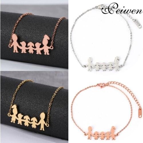 Fashion Family Of Five Bracelets Dad Mom Girl Boy Kids Stainless Steel For Women Men Gold Rose Gold Color Charm Custom Bracelet