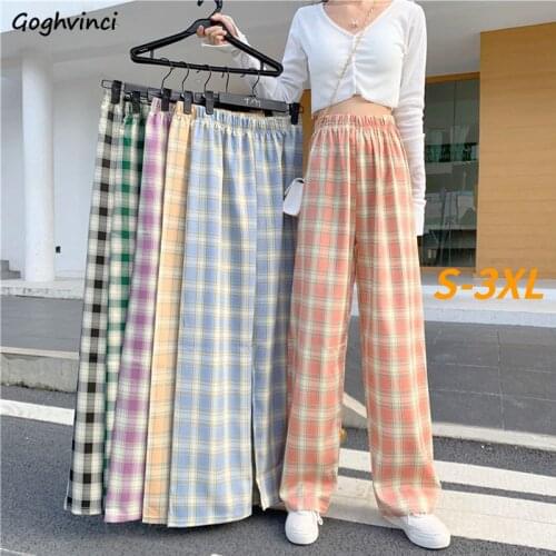 Pants Women High Waist Wide Leg Trousers Plaid Students Casual Fashion Korean Style Popular Design Harajuku Ulzzang Friends Chic