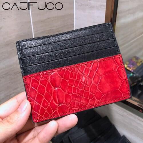 CAJIFUCO Ultrathin Real Crocodiles Leather Porte Carte Credit Card Holder Genuine Leather