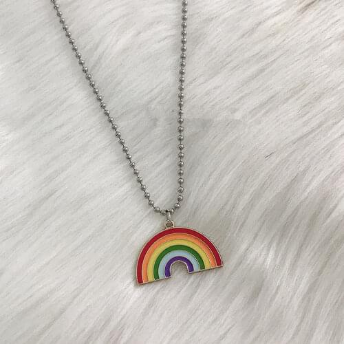 Trendy Rainbow Pendant Necklaces For Women Men Teens Hip Hop Colorful Pendant Bead Chain Necklaces Party Fashion Jewelry