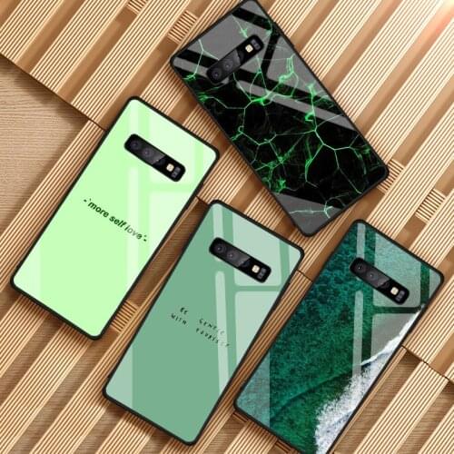 Green Tempered Glass Phone Case For Samsung Galaxy S8 S9 S10 S20 PLUS J8 J6 J4 2018 NOTE 8 9 10 Cover Shell