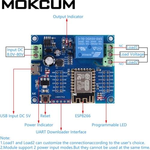 DC 5V 8V-80V ESP8266 Wireless WIFI Relay Controller Module ESP-12F for IOT Smart Home APP