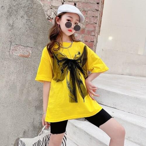 T-Shirts For Teen Girls New Fashion Girls Tops Children Girls Bowknot Printed Cotton Short Sleeve T-Shirts Teen Girls Clothes