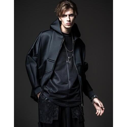 Free shipping New fashion male mens unique design Soul 2020 autumn man black dark loose hooded cardigan sweater BC203109007