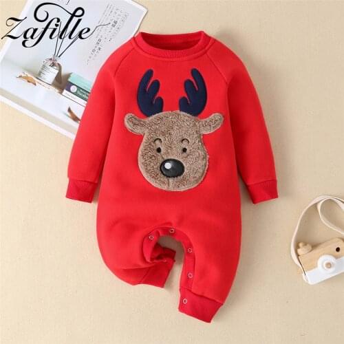 ZAFILLE Baby Christmas Romper Cotton Baby Winter Clothes Plus Velvet 2022 Happy New Year Costume My First Christmas Bodysuit