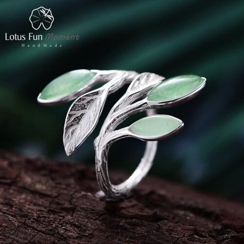 Lotus Fun Moment Real 925 Sterling Silver Natural Stone Creative Designer Fashion Jewelry Spring in the Air Leaves Female Rings