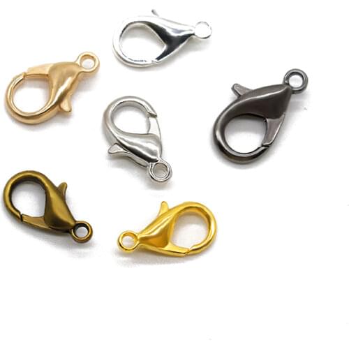 20pcs/lot Gold Silver Color 10/12/14/16/18mm Metal Lobster Clasps For Bracelet End Caps Clasps Round Leather Cords DIY Jewelry