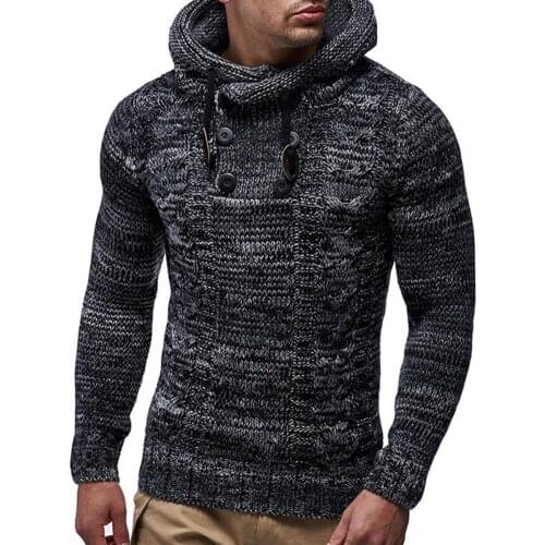60% Dropshipping!!Autumn Winter Long Sleeve Turtleneck Men Sweater Hooded Solid Color Knitted Sweater Streetwear