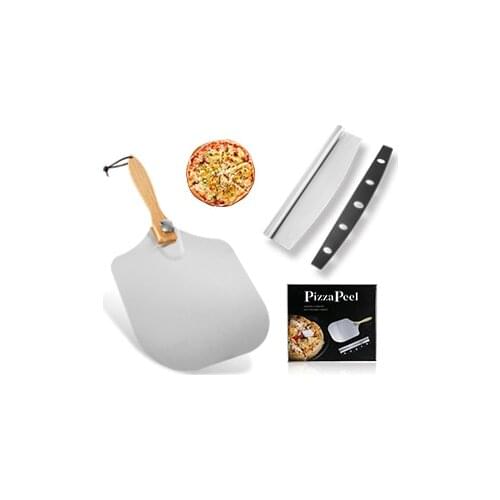 Pizza Peel Cutter Tools Set Paddle With Wooden Handle Rocker Cutter For Baking Homemade Bread Pies Cookies Cake