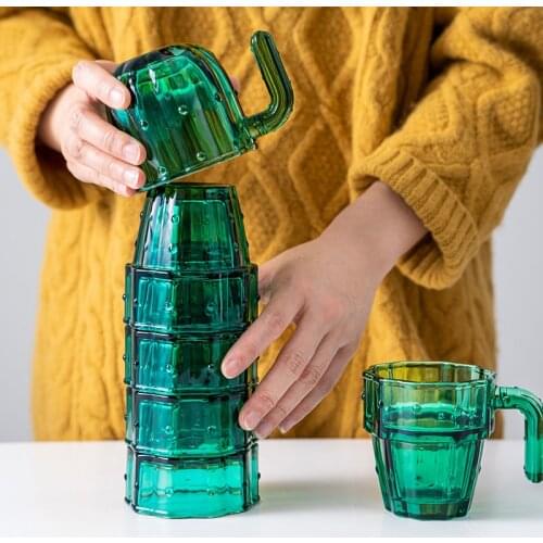 Glass Cup Set Cactus Glasses Juice Mugs Green Stained Glass Juice Coffee Mug Tea 6 Pcs/Set Water Cups Gift for Drinking Suit
