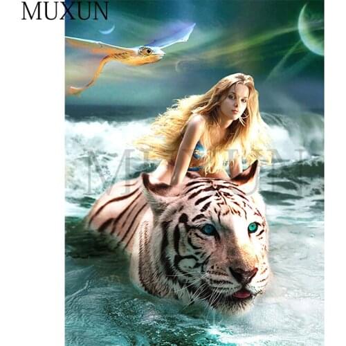 New Diy Diamond Embroidery Girl 2019 Rhinestone Pictures Of Beads Diamond Painting Tiger Full Square/Round Animals Mosaic X0085