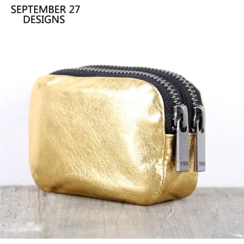 Genuine Leather Coin Purses Casual Double Zipper Mini Wallets 100%Cowhide Leather Women Coin Pouch Small Money Bag Key Purse Men