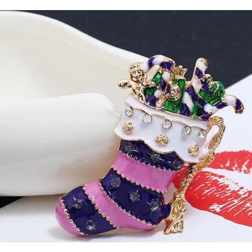 New Christmas Brooches Pins Cute Santa Claus Hat Bells Socks Enamel Pin Badges Brooch For Women Jewelry Gift