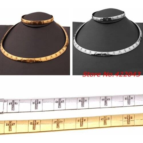 8mm Women Cross Collar Choker Necklace Bracelet Jewelry Set Silver / gold color Stainless Steel Snake Chain Necklace Bracelet
