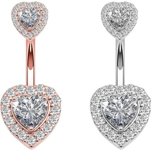1PC Surgical Steel Heart Belly Piercing Navel Rings Crystal Belly Button Rings Cubic Zirconia 14 Gauge Belly Ring Sexy Piercings