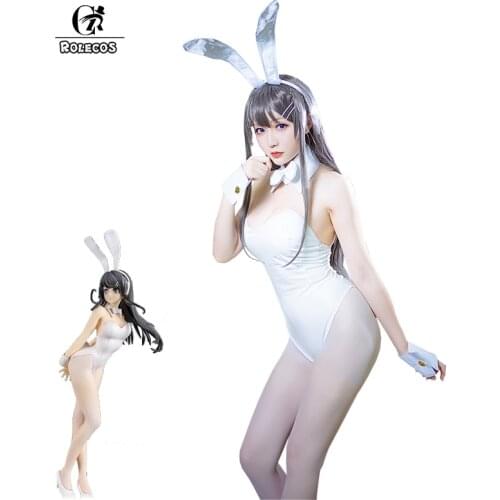 ROLECOS Anime Sakurajima Mai Cosplay Costume Rabbit Women White Sexy Jumpsuit Rascal Does Not Dream of Bunny Girl Senpai Costume